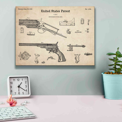 Image of 'Colt Revolver Blueprint Patent Parchment,' Canvas Wall Art,16 x 12