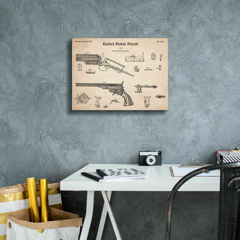 Image of 'Colt Revolver Blueprint Patent Parchment,' Canvas Wall Art,16 x 12