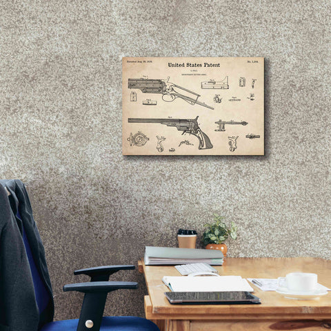 Image of 'Colt Revolver Blueprint Patent Parchment,' Canvas Wall Art,26 x 18
