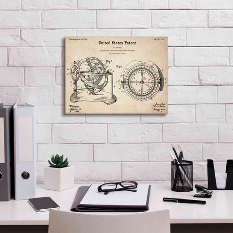Image of 'Stellar Compass Blueprint Patent Parchment,' Canvas Wall Art,16 x 12