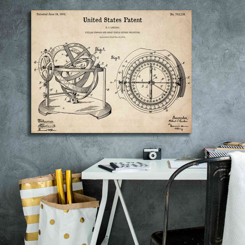 Image of 'Stellar Compass Blueprint Patent Parchment,' Canvas Wall Art,34 x 26