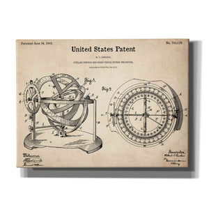 'Stellar Compass Blueprint Patent Parchment,' Canvas Wall Art,16x12x1.1x0,26x18x1.1x0,34x26x1.74x0,54x40x1.74x0