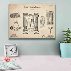 'Tubular Machine Blueprint Patent Parchment,' Canvas Wall Art,16 x 12