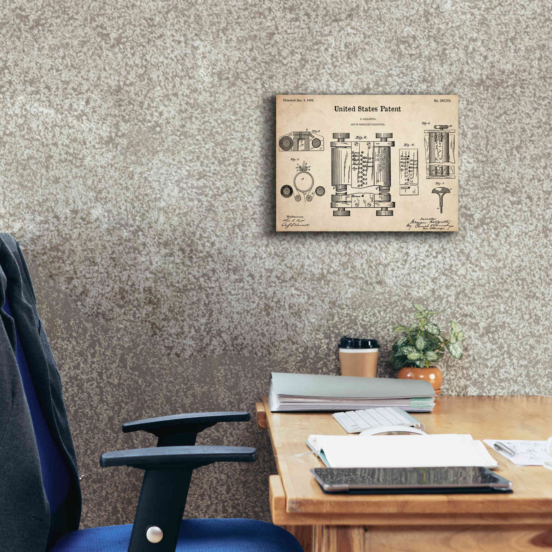 'Tubular Machine Blueprint Patent Parchment,' Canvas Wall Art,16 x 12