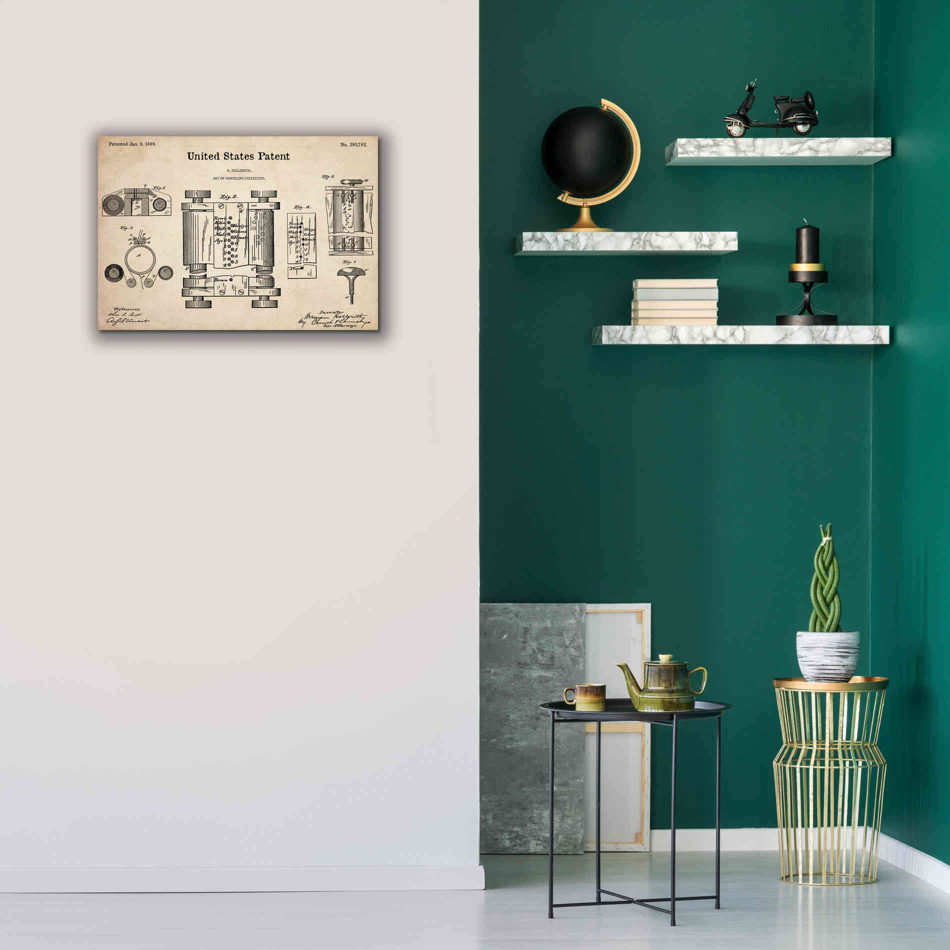 'Tubular Machine Blueprint Patent Parchment,' Canvas Wall Art,26 x 18