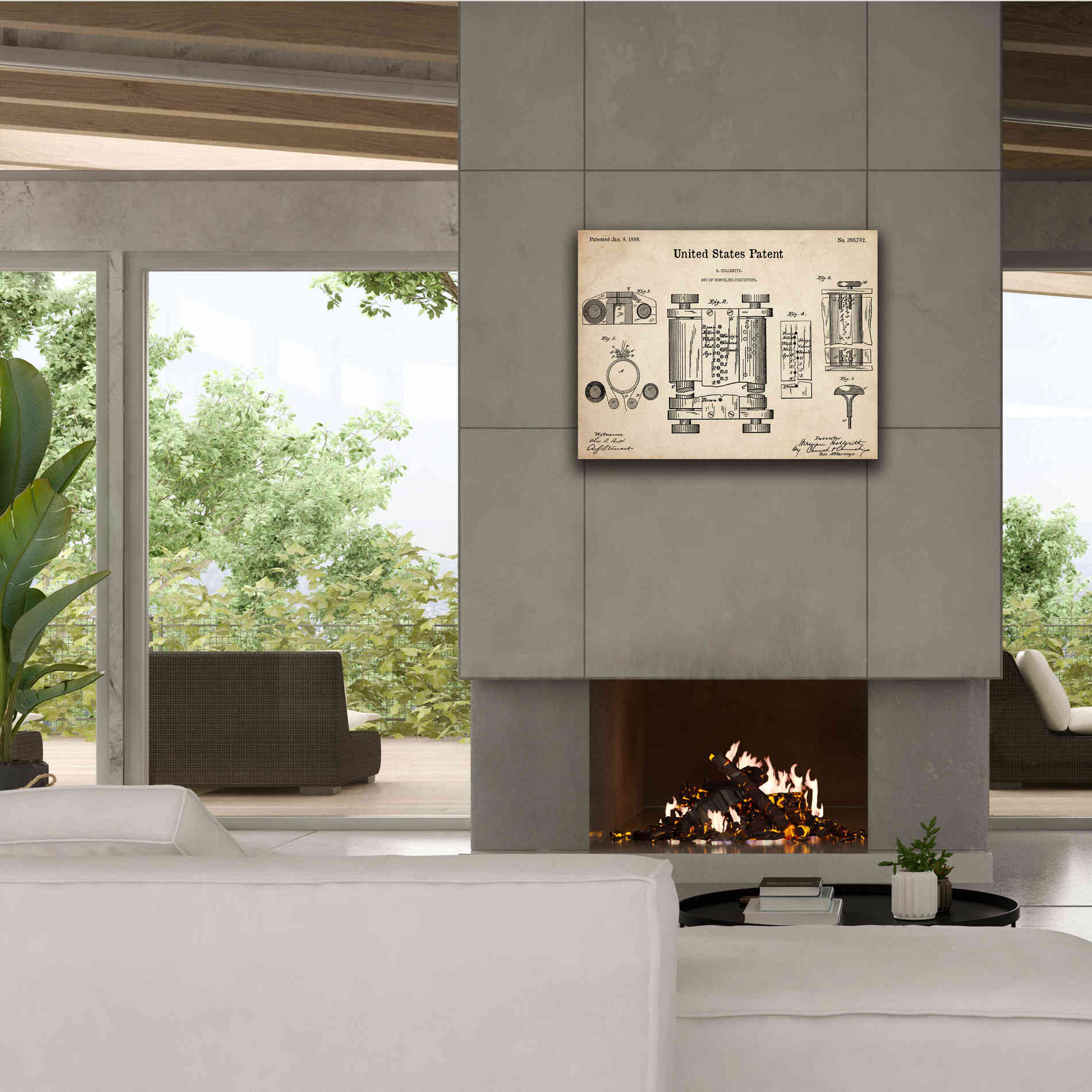 'Tubular Machine Blueprint Patent Parchment,' Canvas Wall Art,34 x 26