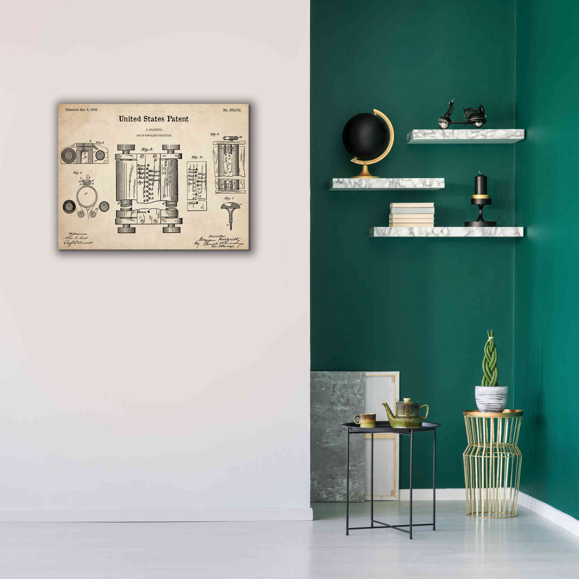 'Tubular Machine Blueprint Patent Parchment,' Canvas Wall Art,34 x 26