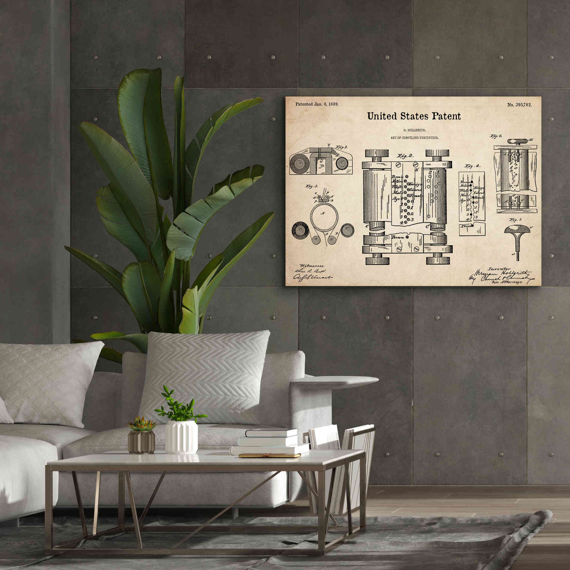 'Tubular Machine Blueprint Patent Parchment,' Canvas Wall Art,54 x 40