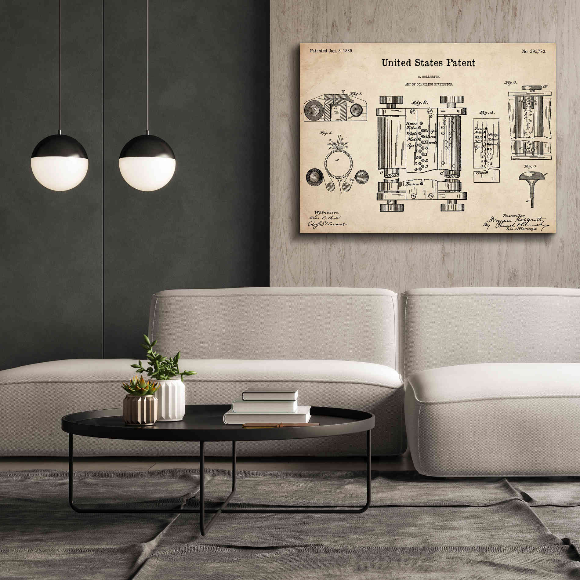 'Tubular Machine Blueprint Patent Parchment,' Canvas Wall Art,54 x 40