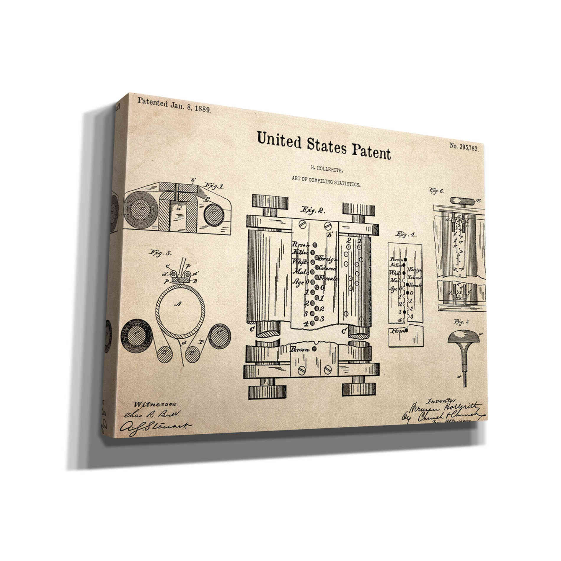 'Tubular Machine Blueprint Patent Parchment,' Canvas Wall Art,16x12x1.1x0,26x18x1.1x0,34x26x1.74x0,54x40x1.74x0