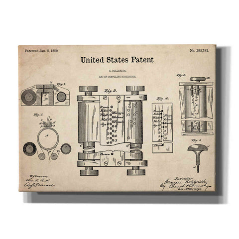 Image of 'Tubular Machine Blueprint Patent Parchment,' Canvas Wall Art,16x12x1.1x0,26x18x1.1x0,34x26x1.74x0,54x40x1.74x0