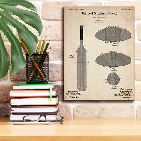 Image of 'Cricket Bat Blueprint Patent Parchment,' Canvas Wall Art,12 x 16