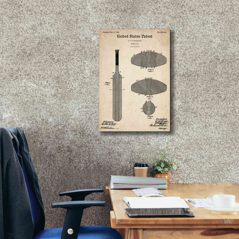 Image of 'Cricket Bat Blueprint Patent Parchment,' Canvas Wall Art,18 x 26