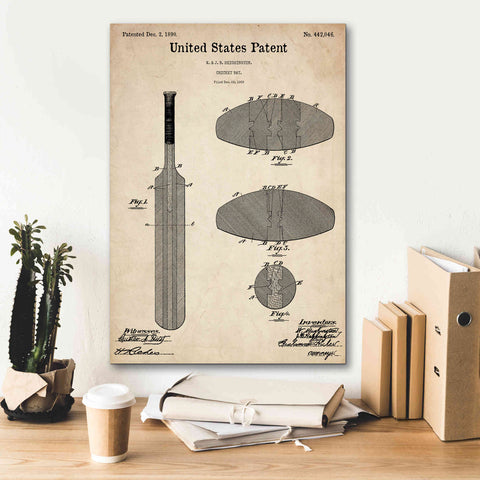 Image of 'Cricket Bat Blueprint Patent Parchment,' Canvas Wall Art,18 x 26