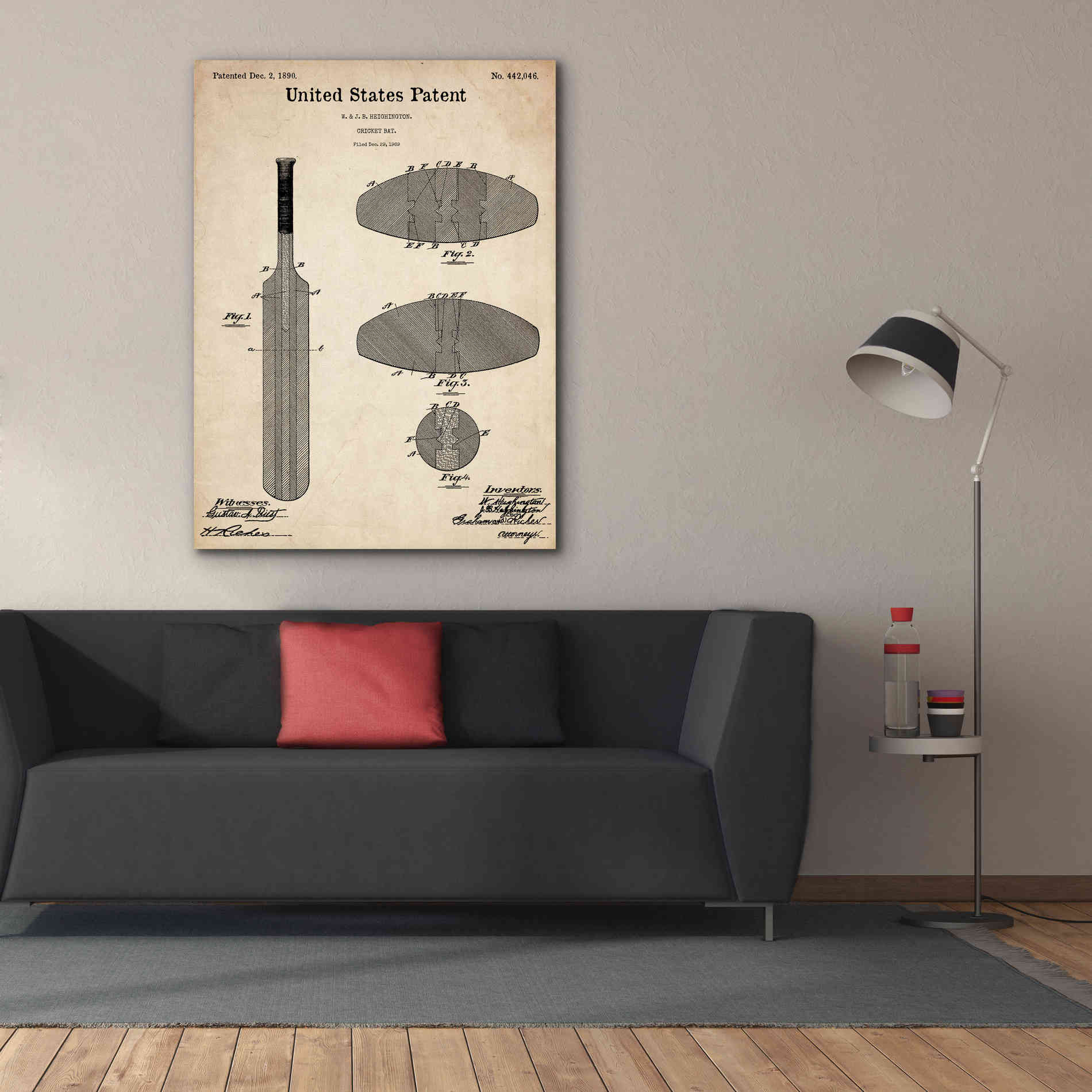 'Cricket Bat Blueprint Patent Parchment,' Canvas Wall Art,40 x 54