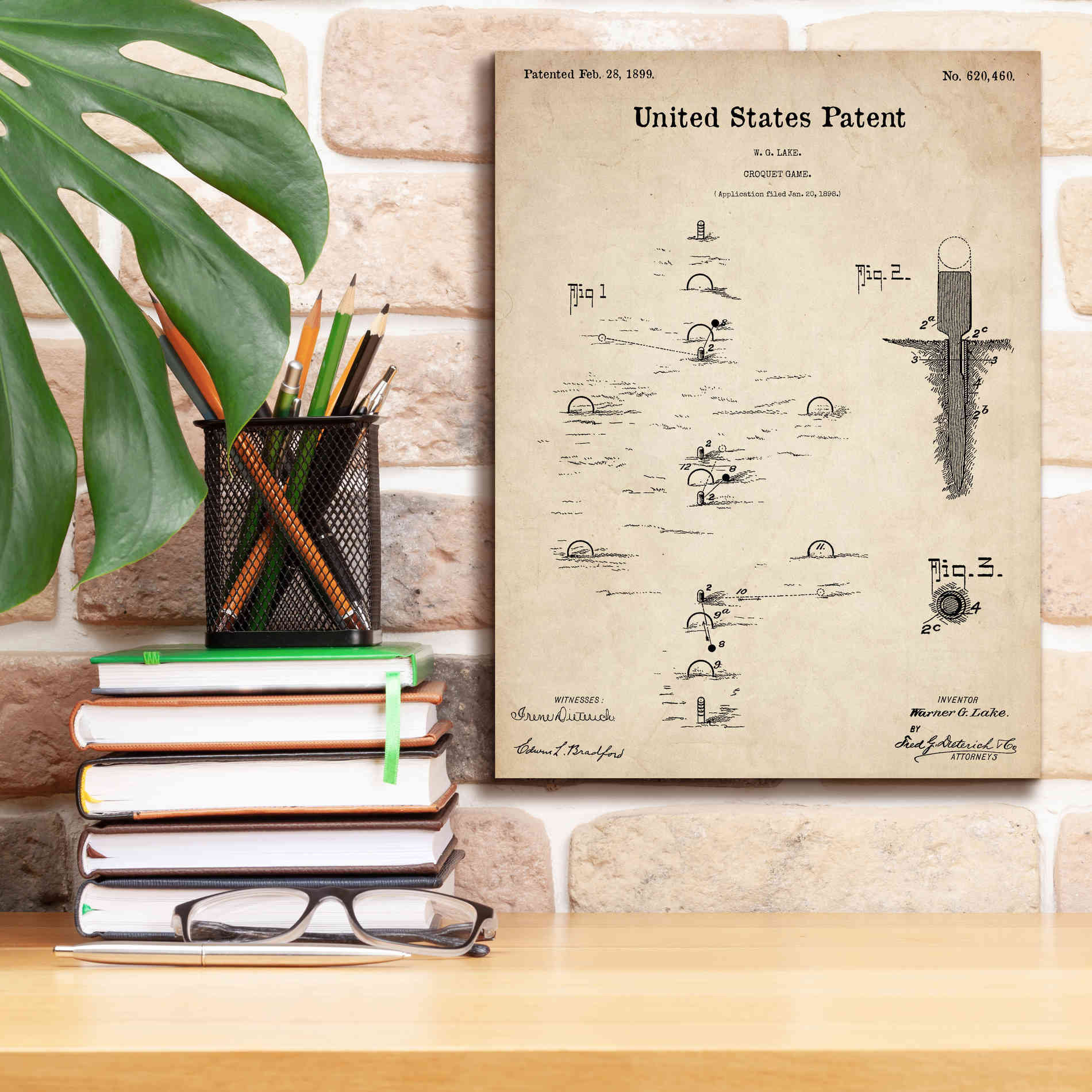 'Croquet Blueprint Patent Parchment,' Canvas Wall Art,12 x 16