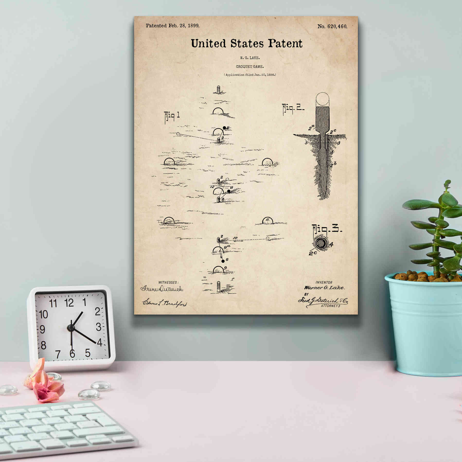 'Croquet Blueprint Patent Parchment,' Canvas Wall Art,12 x 16