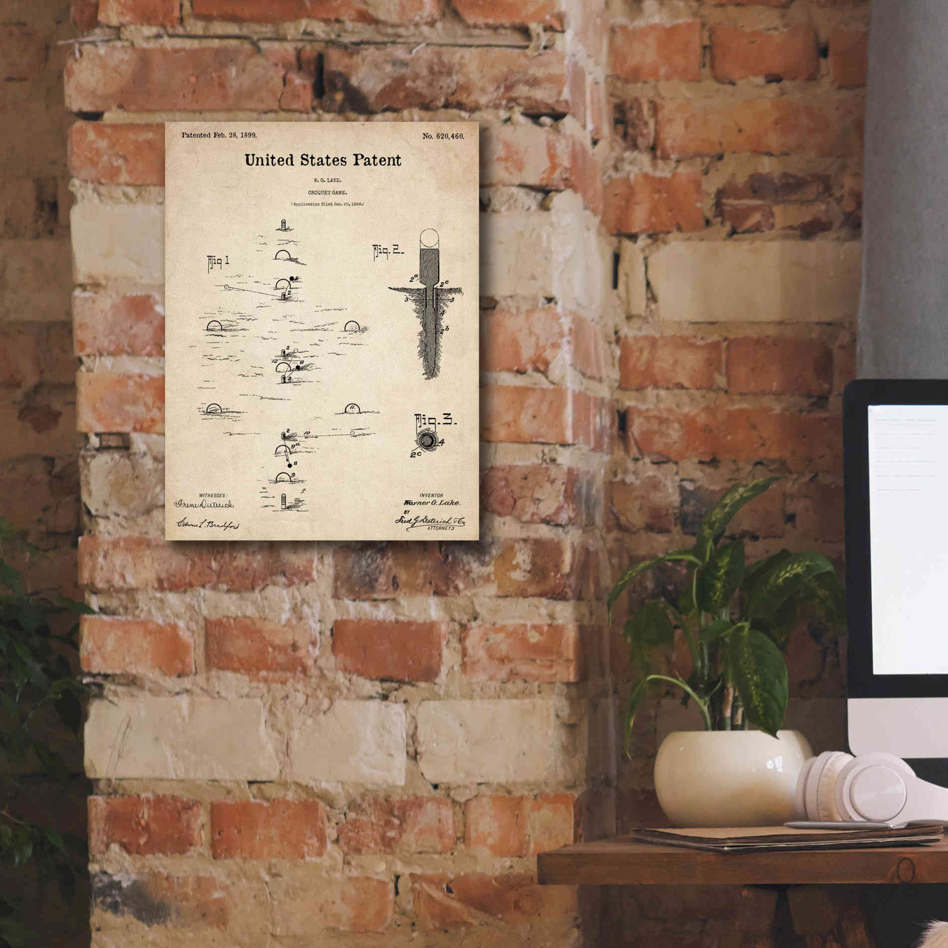 'Croquet Blueprint Patent Parchment,' Canvas Wall Art,12 x 16