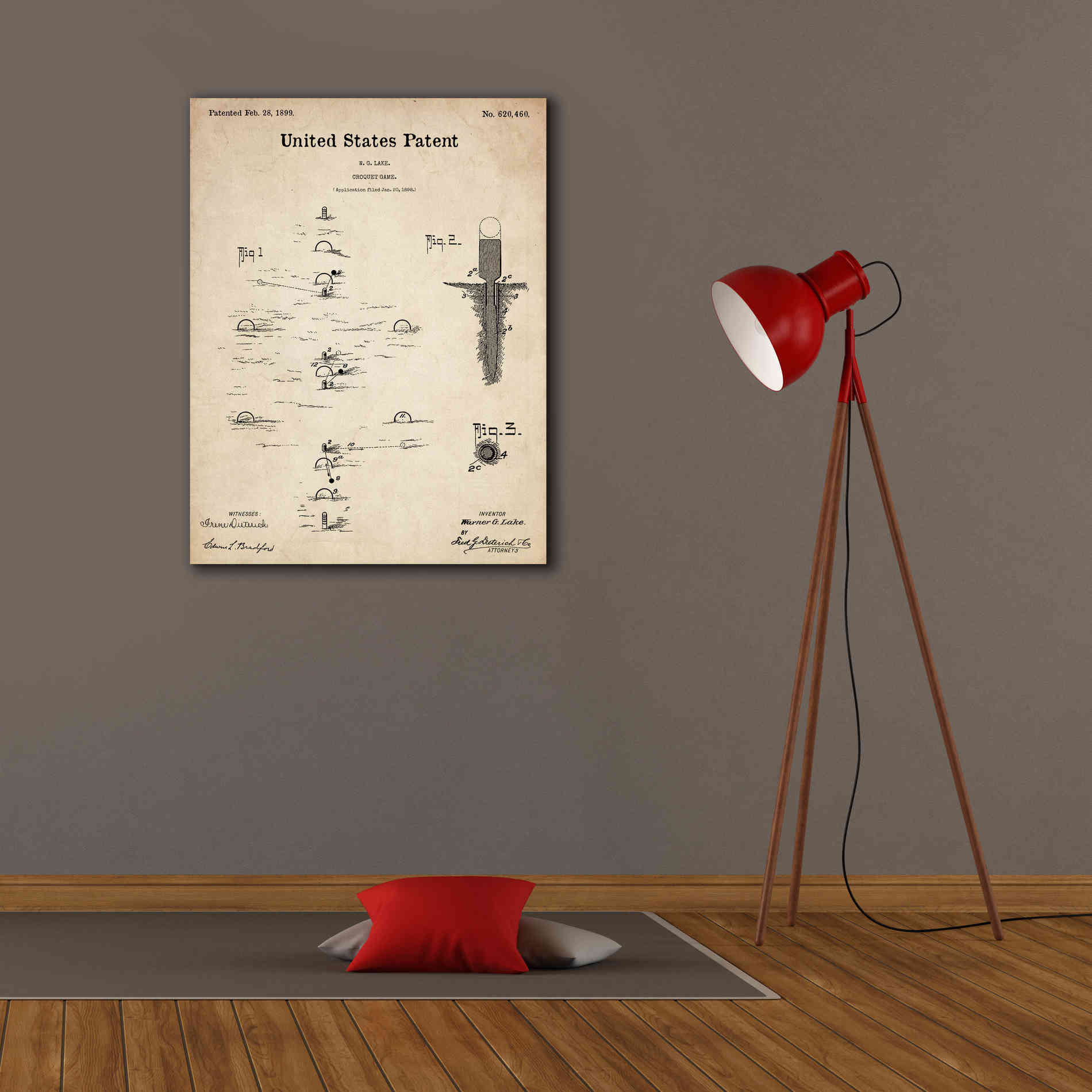 'Croquet Blueprint Patent Parchment,' Canvas Wall Art,26 x 34