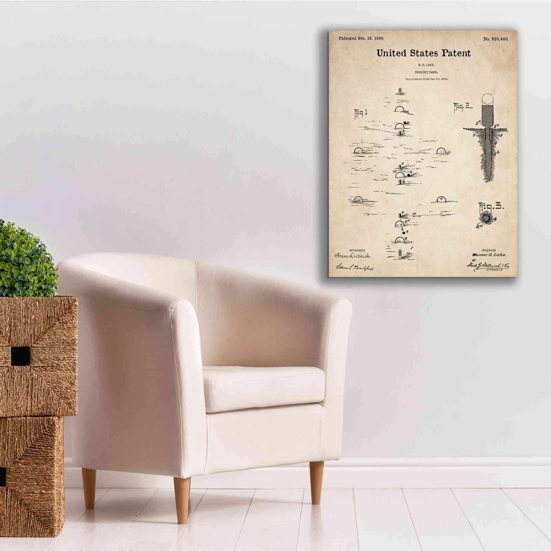 'Croquet Blueprint Patent Parchment,' Canvas Wall Art,26 x 34