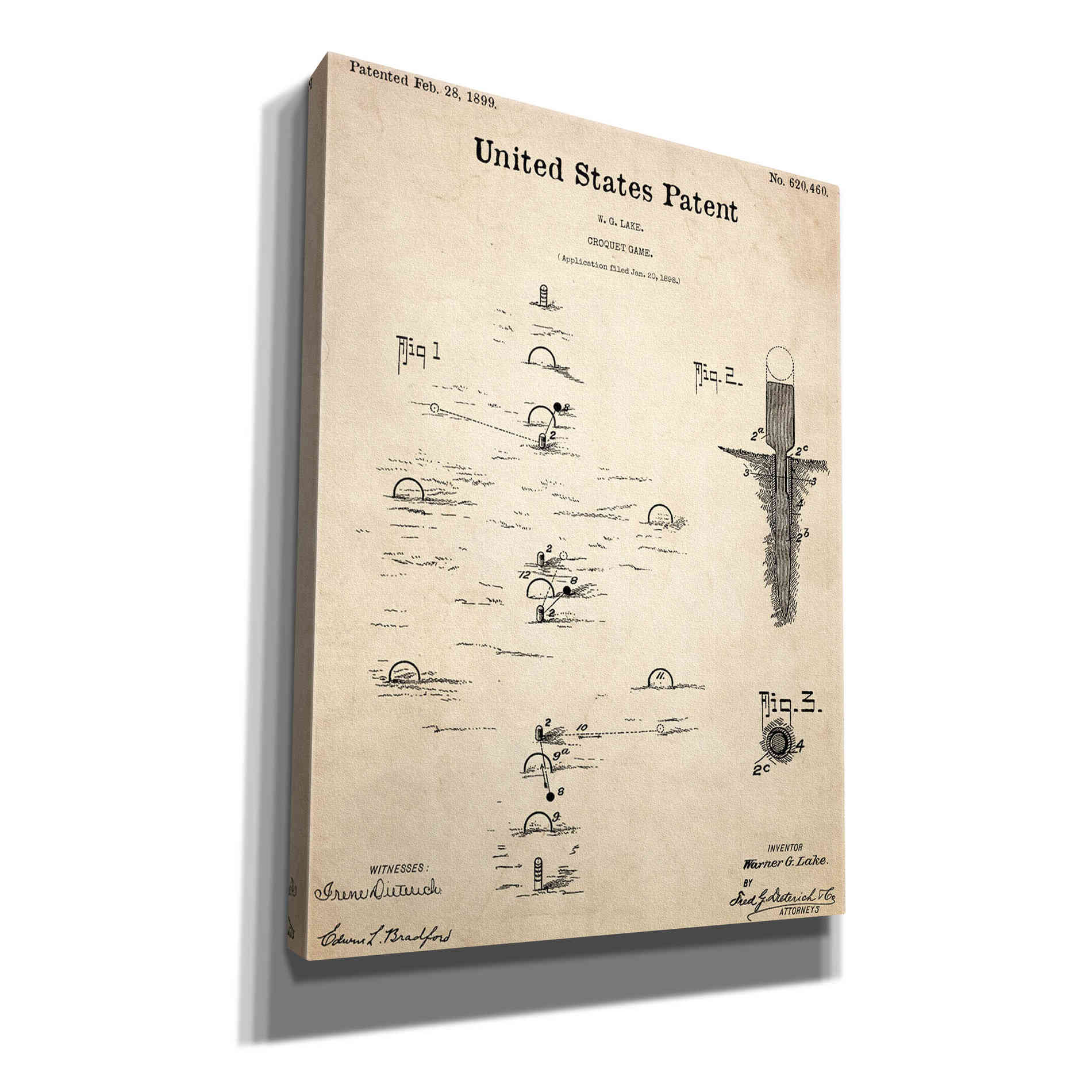'Croquet Blueprint Patent Parchment,' Canvas Wall Art,12x16x1.1x0,18x26x1.1x0,26x34x1.74x0,40x54x1.74x0