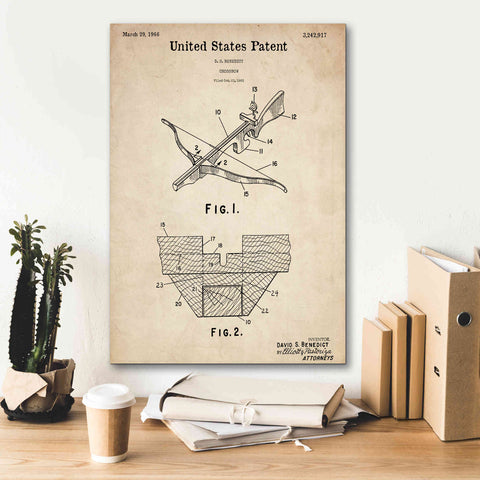 Image of 'Crossbow Blueprint Patent Parchment,' Canvas Wall Art,18 x 26