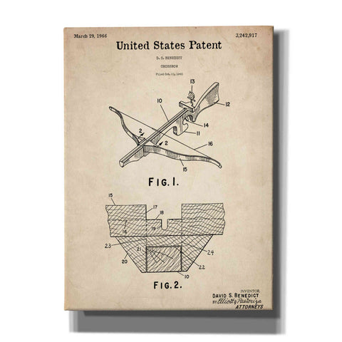 Image of 'Crossbow Blueprint Patent Parchment,' Canvas Wall Art,12x16x1.1x0,18x26x1.1x0,26x34x1.74x0,40x54x1.74x0