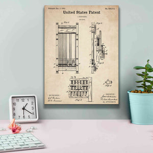 'Cue Rack Blueprint Patent Parchment,' Canvas Wall Art,12 x 16