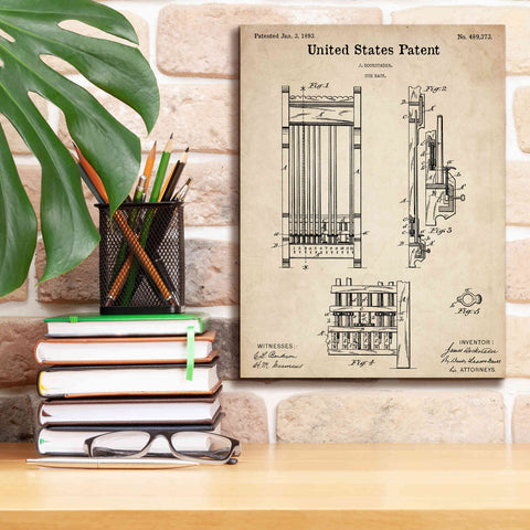 Image of 'Cue Rack Blueprint Patent Parchment,' Canvas Wall Art,12 x 16