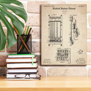 'Cue Rack Blueprint Patent Parchment,' Canvas Wall Art,12 x 16