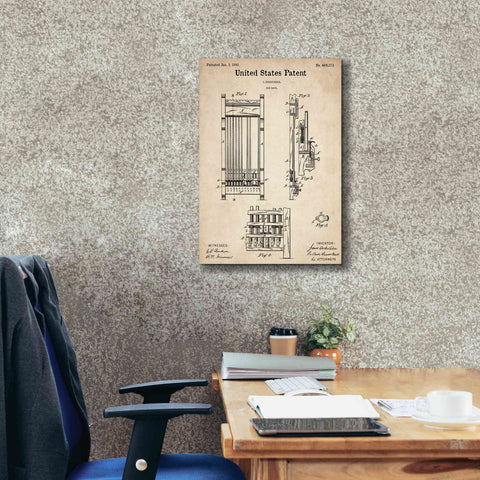 Image of 'Cue Rack Blueprint Patent Parchment,' Canvas Wall Art,18 x 26