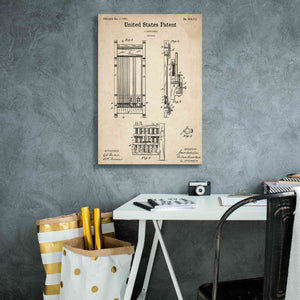 'Cue Rack Blueprint Patent Parchment,' Canvas Wall Art,18 x 26