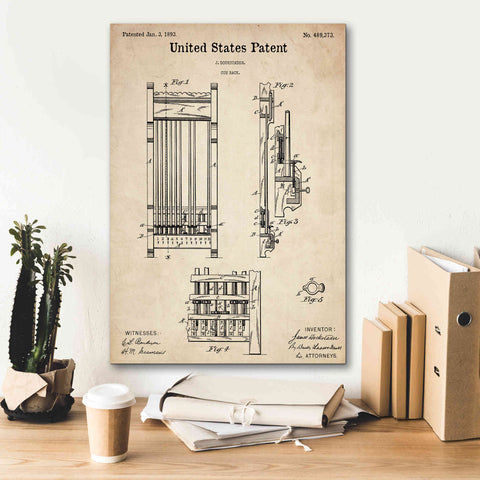 Image of 'Cue Rack Blueprint Patent Parchment,' Canvas Wall Art,18 x 26