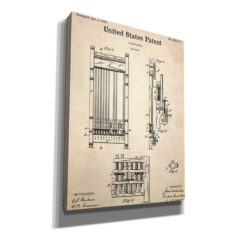 Image of 'Cue Rack Blueprint Patent Parchment,' Canvas Wall Art,12x16x1.1x0,18x26x1.1x0,26x34x1.74x0,40x54x1.74x0