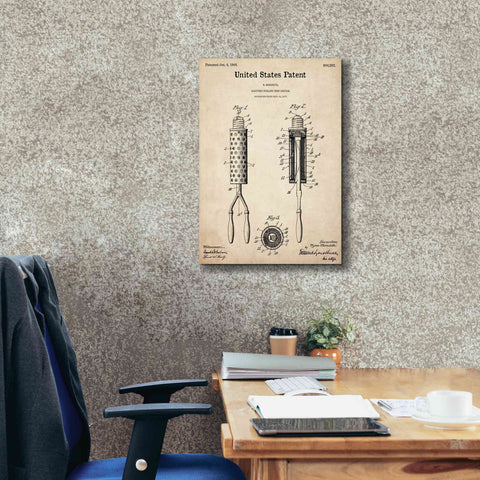 Image of 'Curling Iron Blueprint Patent Parchment,' Canvas Wall Art,18 x 26