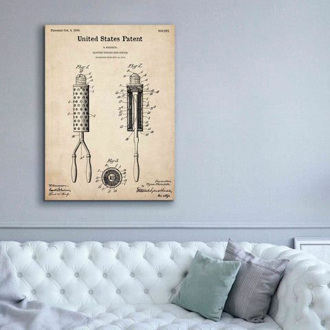 Image of 'Curling Iron Blueprint Patent Parchment,' Canvas Wall Art,40 x 54