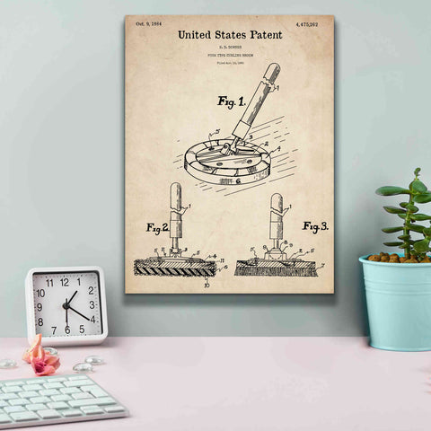 Image of 'Curling Broom Blueprint Patent Parchment,' Canvas Wall Art,12 x 16