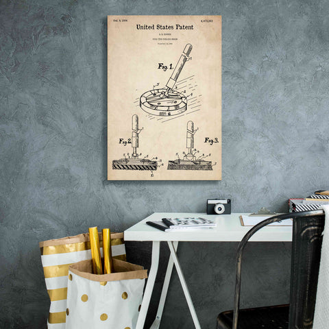 Image of 'Curling Broom Blueprint Patent Parchment,' Canvas Wall Art,18 x 26