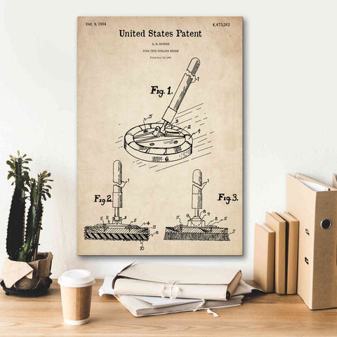 Image of 'Curling Broom Blueprint Patent Parchment,' Canvas Wall Art,18 x 26