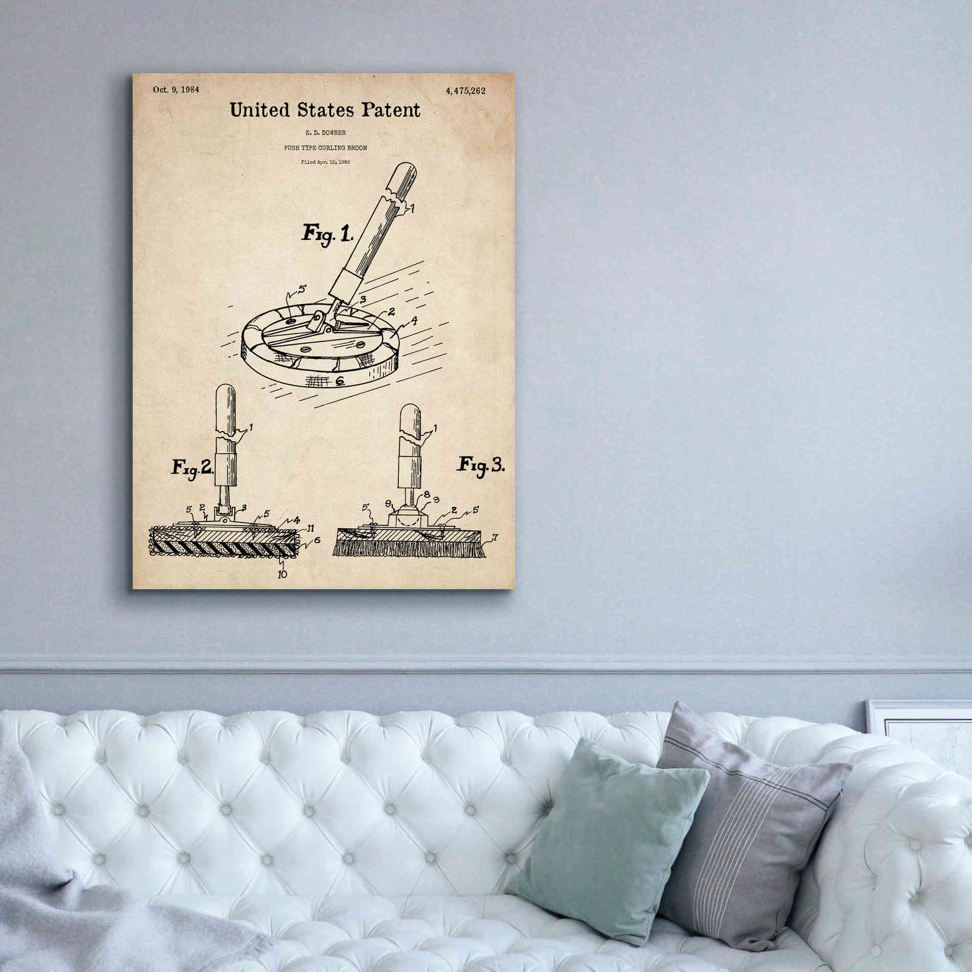 'Curling Broom Blueprint Patent Parchment,' Canvas Wall Art,40 x 54