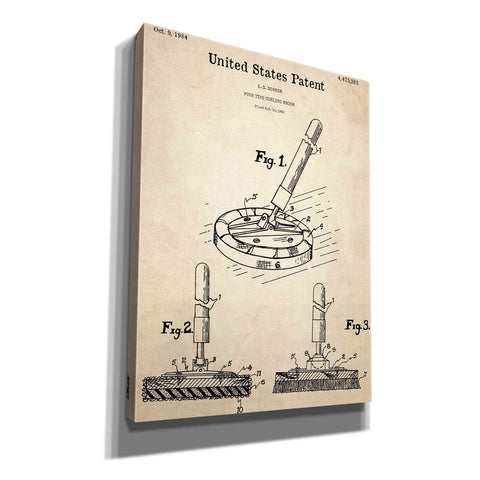 Image of 'Curling Broom Blueprint Patent Parchment,' Canvas Wall Art,12x16x1.1x0,18x26x1.1x0,26x34x1.74x0,40x54x1.74x0