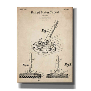 'Curling Broom Blueprint Patent Parchment,' Canvas Wall Art,12x16x1.1x0,18x26x1.1x0,26x34x1.74x0,40x54x1.74x0