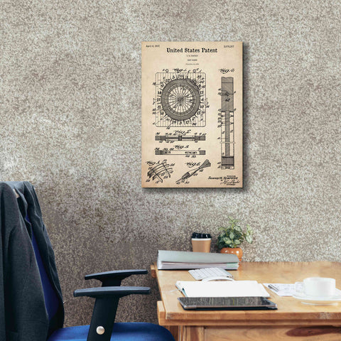 Image of 'Darts Game Blueprint Patent Parchment,' Canvas Wall Art,18 x 26