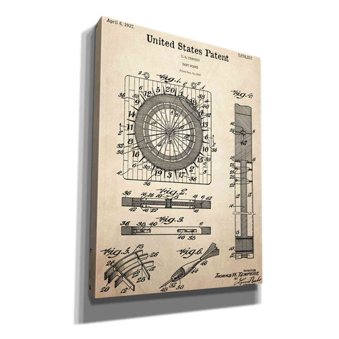 Image of 'Darts Game Blueprint Patent Parchment,' Canvas Wall Art,12x16x1.1x0,18x26x1.1x0,26x34x1.74x0,40x54x1.74x0