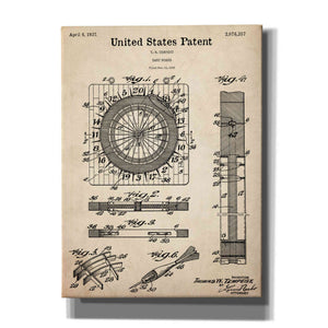'Darts Game Blueprint Patent Parchment,' Canvas Wall Art,12x16x1.1x0,18x26x1.1x0,26x34x1.74x0,40x54x1.74x0