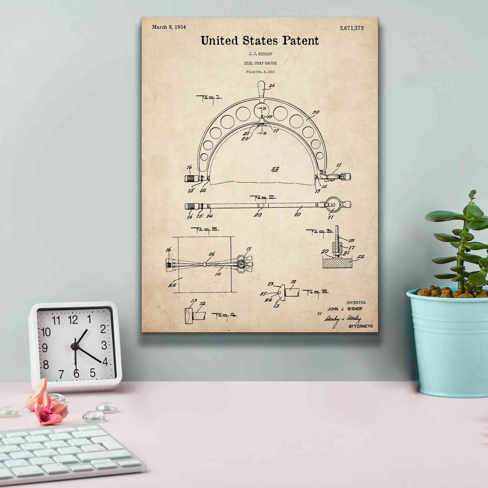 'Dial Snap Gauge Blueprint Patent Parchment,' Canvas Wall Art,12 x 16