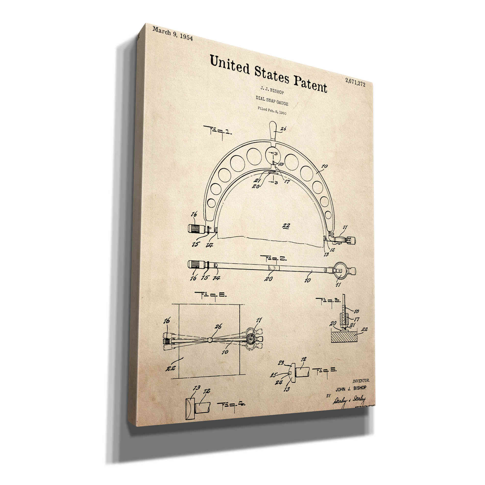 'Dial Snap Gauge Blueprint Patent Parchment,' Canvas Wall Art,12x16x1.1x0,18x26x1.1x0,26x34x1.74x0,40x54x1.74x0