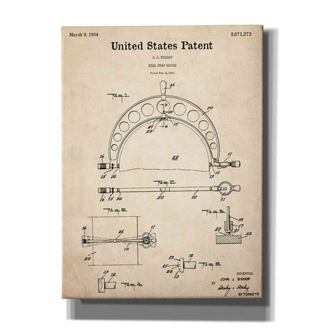 Image of 'Dial Snap Gauge Blueprint Patent Parchment,' Canvas Wall Art,12x16x1.1x0,18x26x1.1x0,26x34x1.74x0,40x54x1.74x0