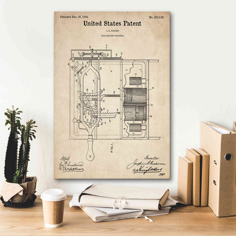 Image of 'Dish Washing Machine Blueprint Patent Parchment,' Canvas Wall Art,18 x 26