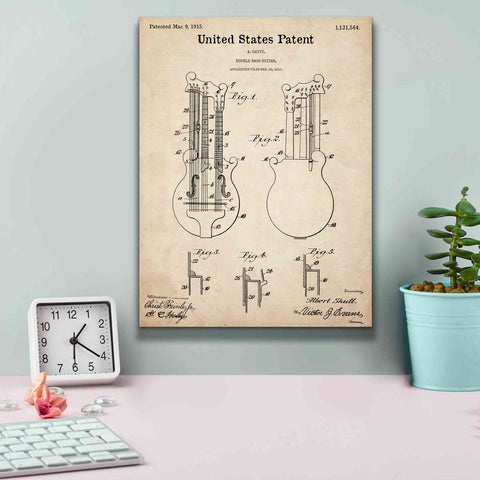 Image of 'Double Bass Guitar Blueprint Patent Parchment,' Canvas Wall Art,12 x 16